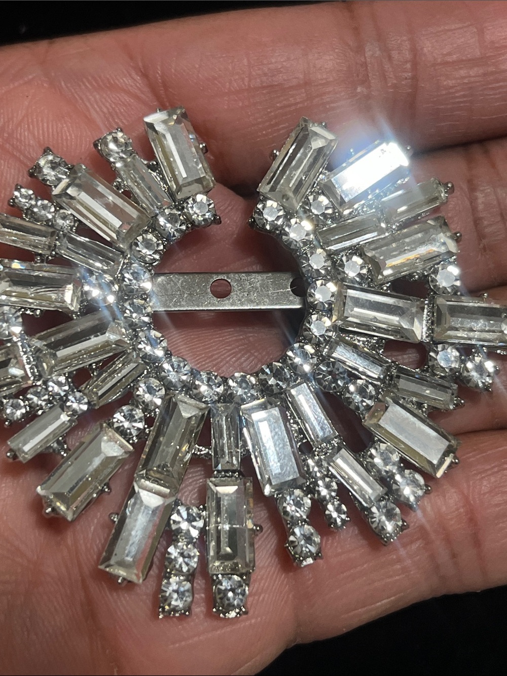 Crystal Sunburst Brooch - Silver Clear Hand Crafted - Picture 5 of 10